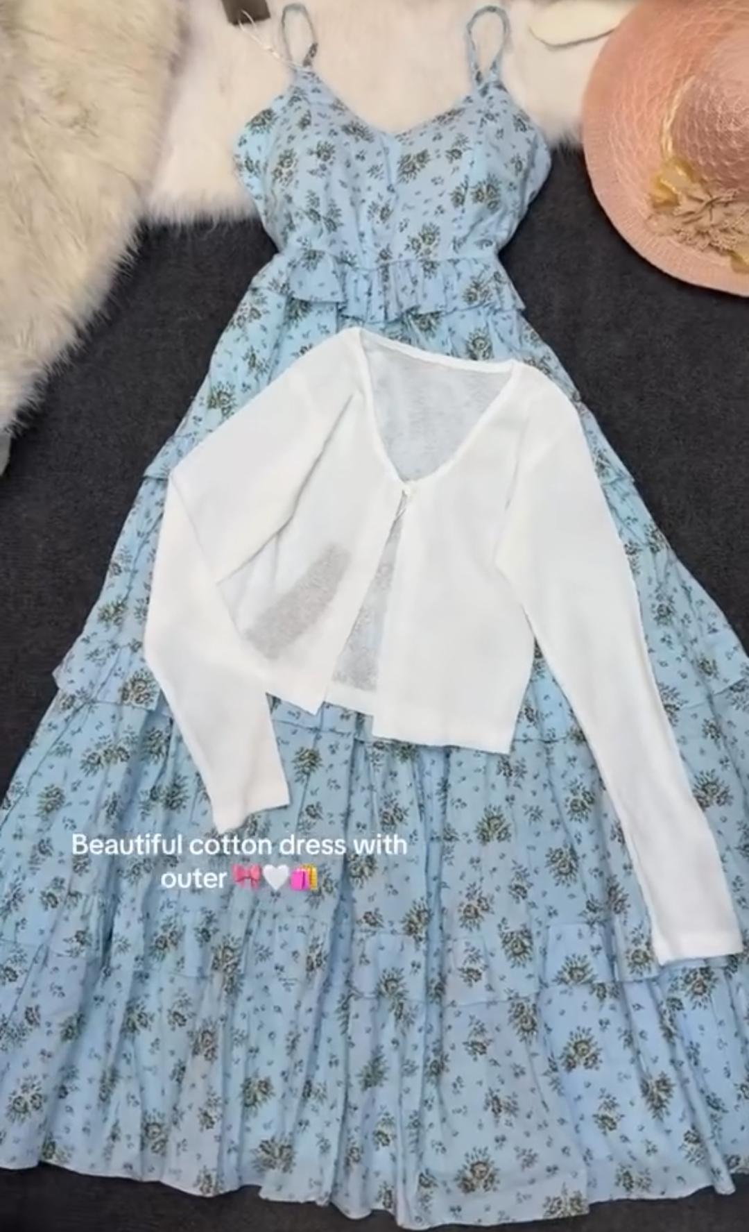 Summer Floral Cotton Dress with Outer