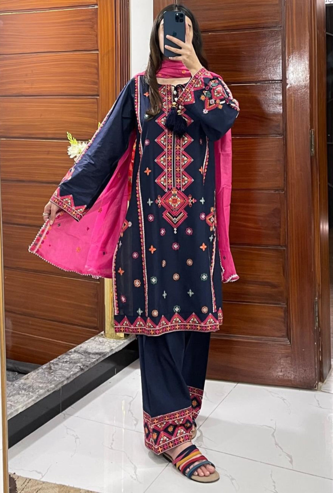 Premium 3-Piece Embroidered Cotton Suit
