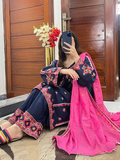Premium 3-Piece Embroidered Cotton Suit