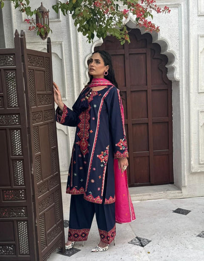 Premium 3-Piece Embroidered Cotton Suit