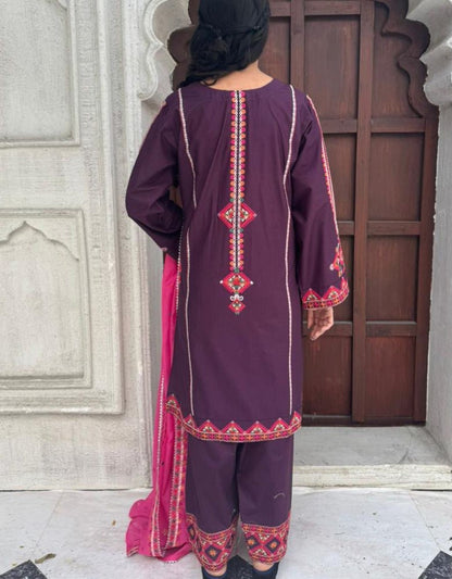 Premium 3-Piece Embroidered Cotton Suit