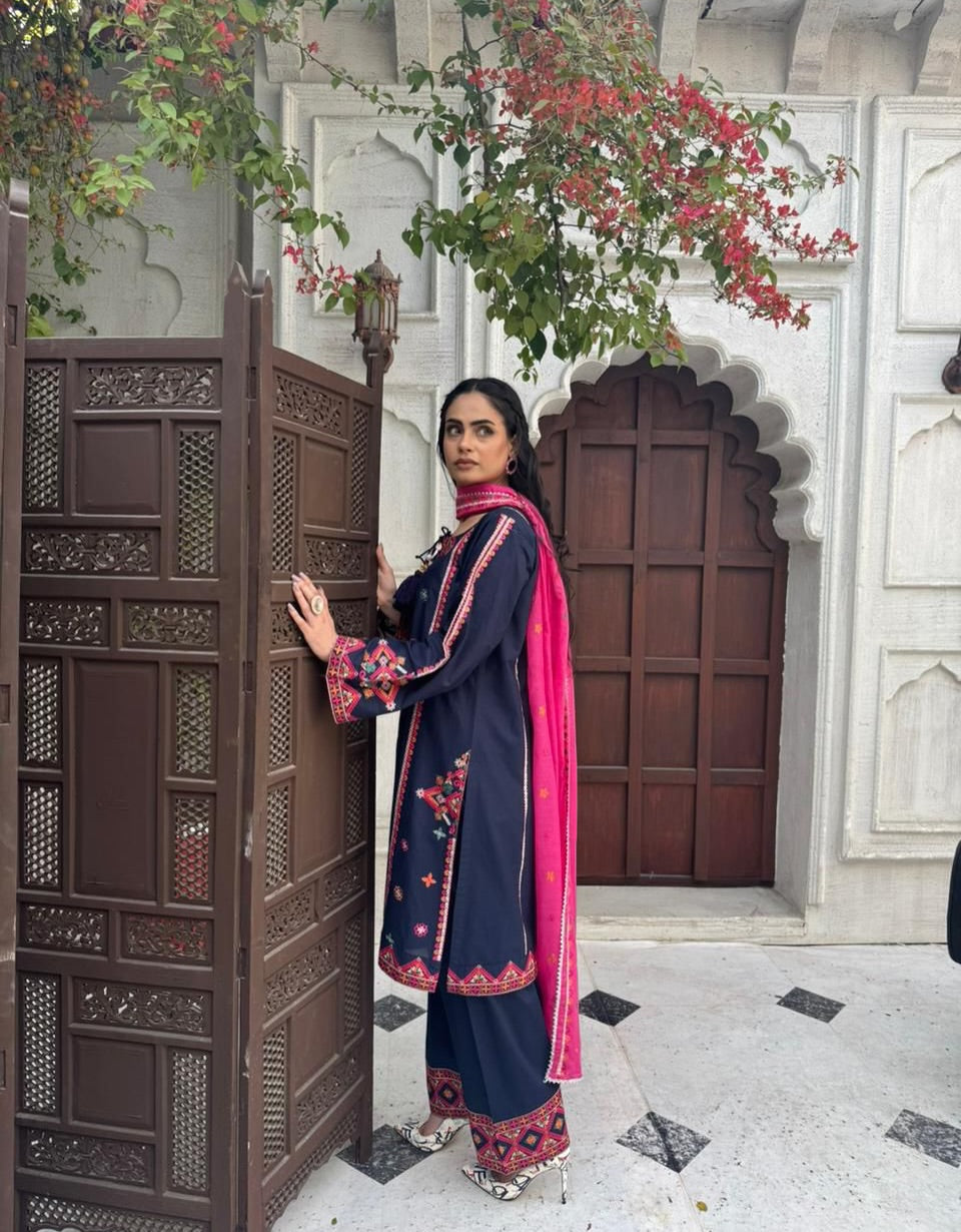 Premium 3-Piece Embroidered Cotton Suit