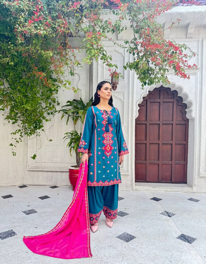 Premium 3-Piece Embroidered Cotton Suit