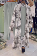 Trendy Long Shrug + Inner + Plazo Set