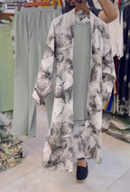 Trendy Long Shrug + Inner + Plazo Set