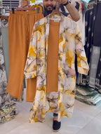 Trendy Long Shrug + Inner + Plazo Set