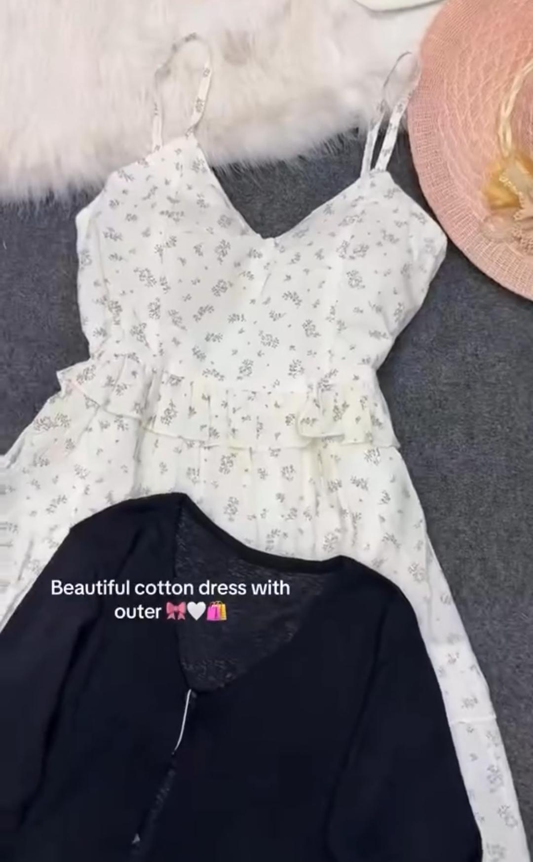 Summer Floral Cotton Dress with Outer