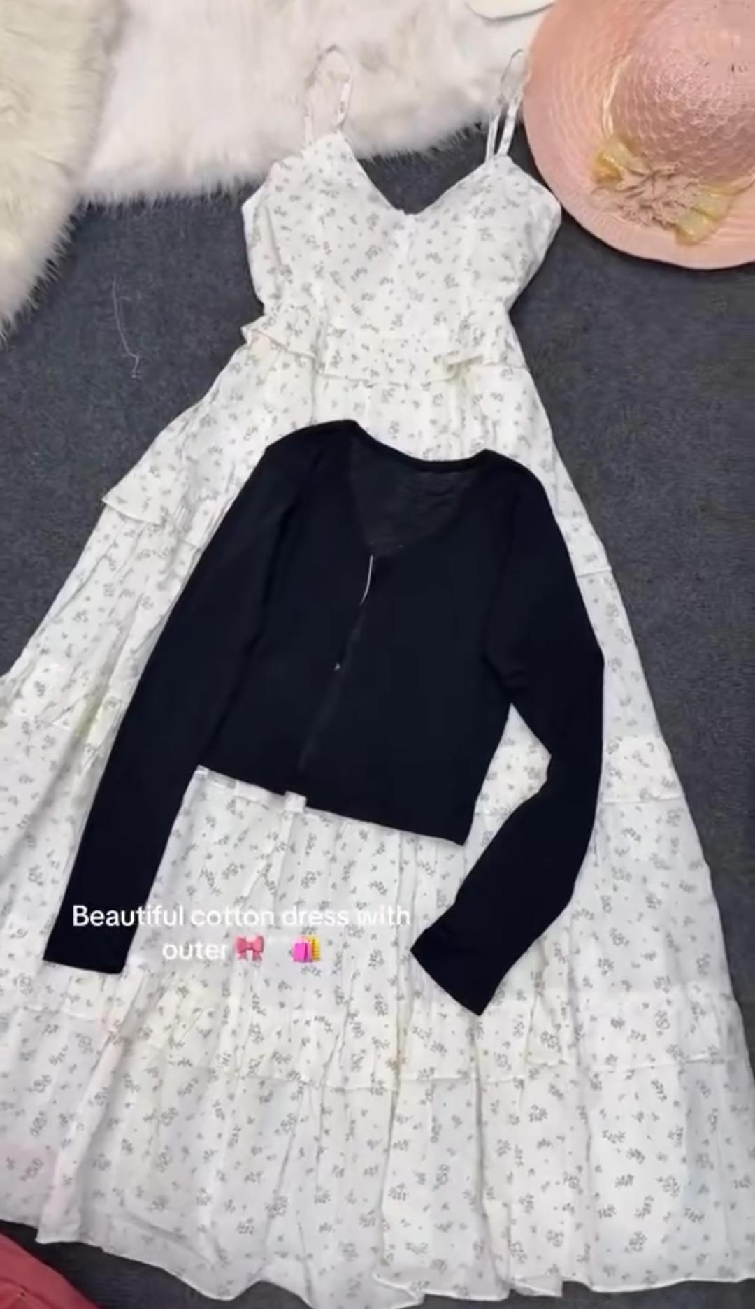 Summer Floral Cotton Dress with Outer