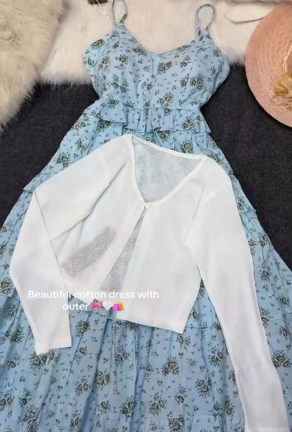 Summer Floral Cotton Dress with Outer